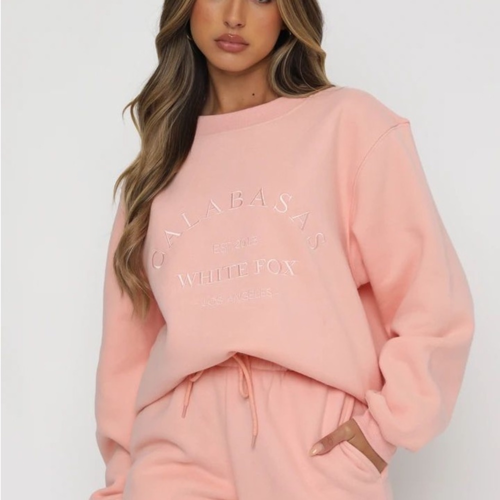 White Fox Calabasas Pink Crewneck Sweater